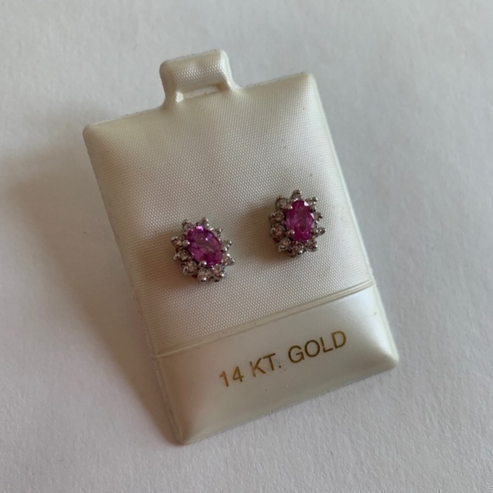Pink Stone Oval Diamond Stud Earrings
